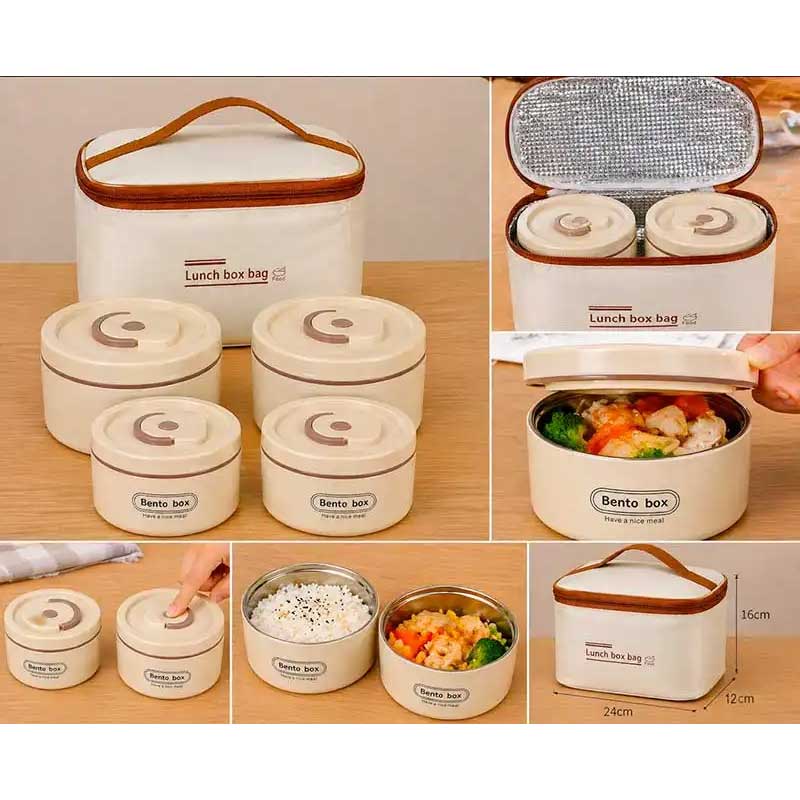 Lunch Box Isotherme 4 Pièces avec Sac Thermique Hermétique