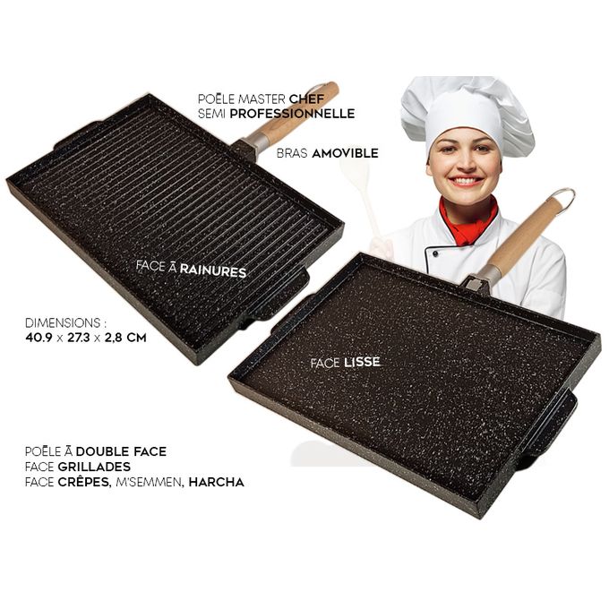 Pandiani Poêle 2Faces en Fonte Multi-usage, 40.9x27.3x2.8cm