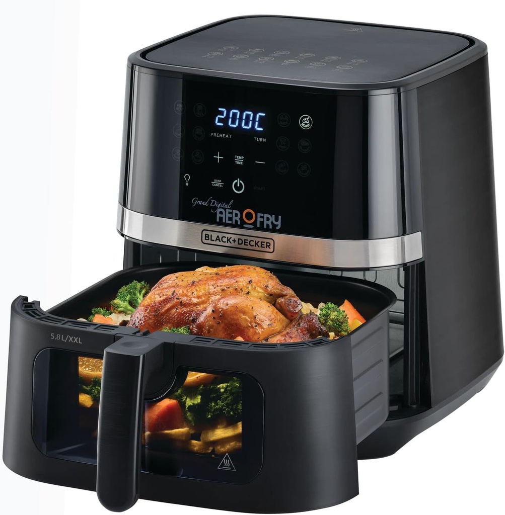 Black+Decker Aerofry Grand Digital Air Fryer, 5.6L 12 en 1 pavé tactile (AF5800-B5)