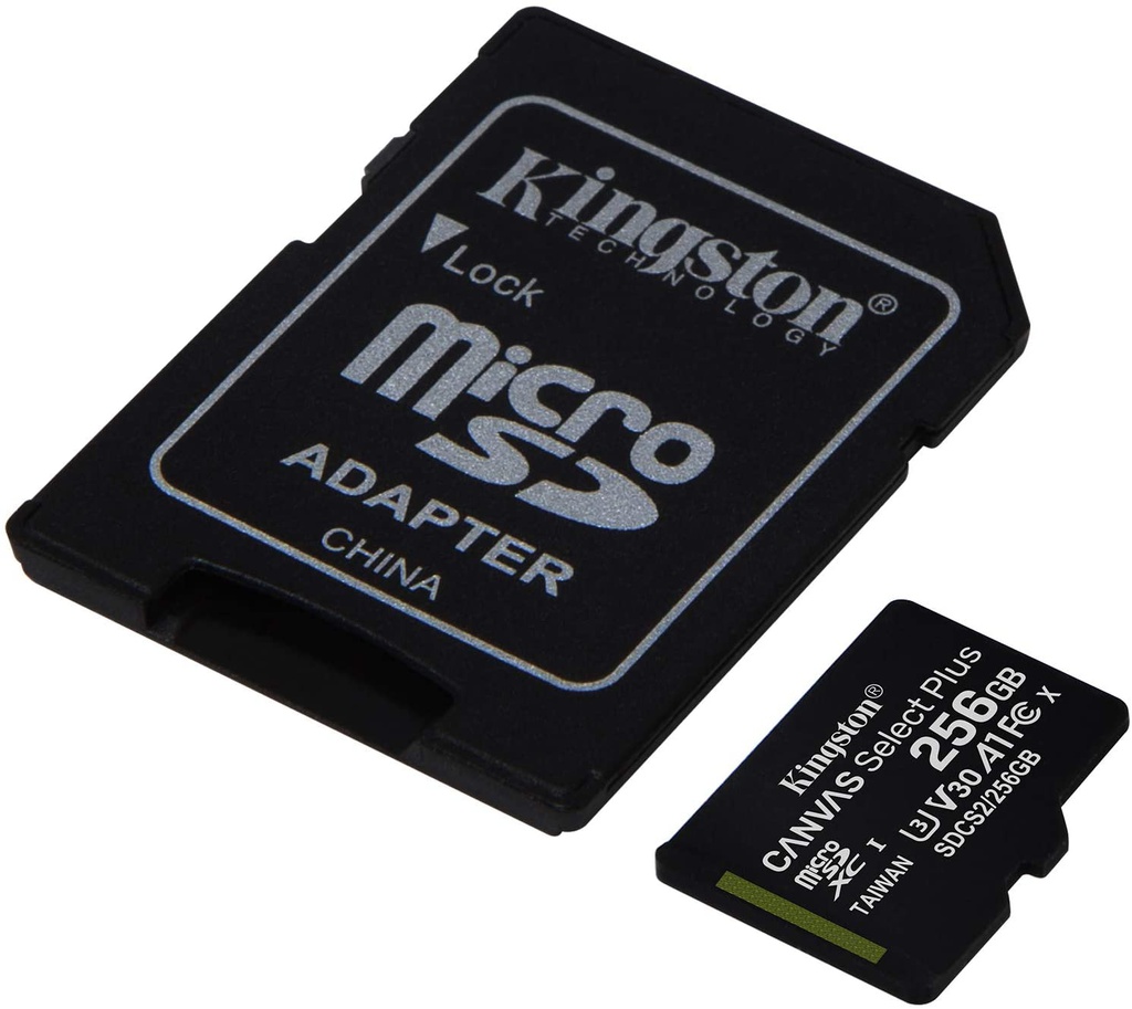 Kingston Canvas Select Plus Carte Micro SD SDCS2/256GB Class 10 + Adaptateur inclus
