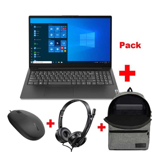 [packv15-8Go] Pack LENOVO V15 + Casque Rapoo + Sac à dos + Souris