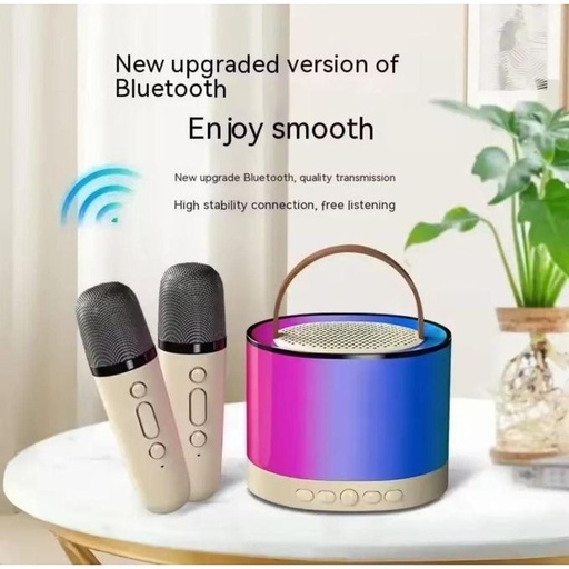 [K52] Haut-parleur de karaoké stéréo avec deux microphone pour enfants lumière RVB