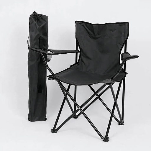 [YG-251NOIR] Chaise de plage ou camping Premium pliante avec sac et porte-gobelet, noir