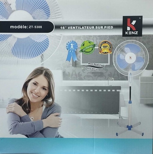 [ZT-5308] Kenz Ventilateur 16'' sur pied 3 Vitesses