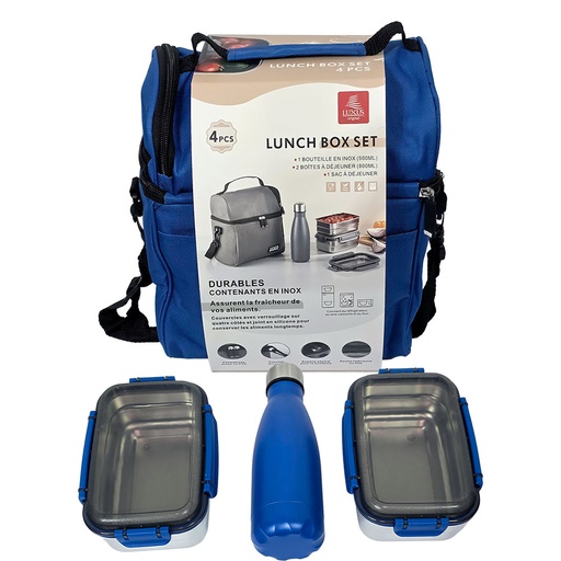 [LBT4B] Lunch box 4 pièces inox, Isotherme Bleu LUXUS